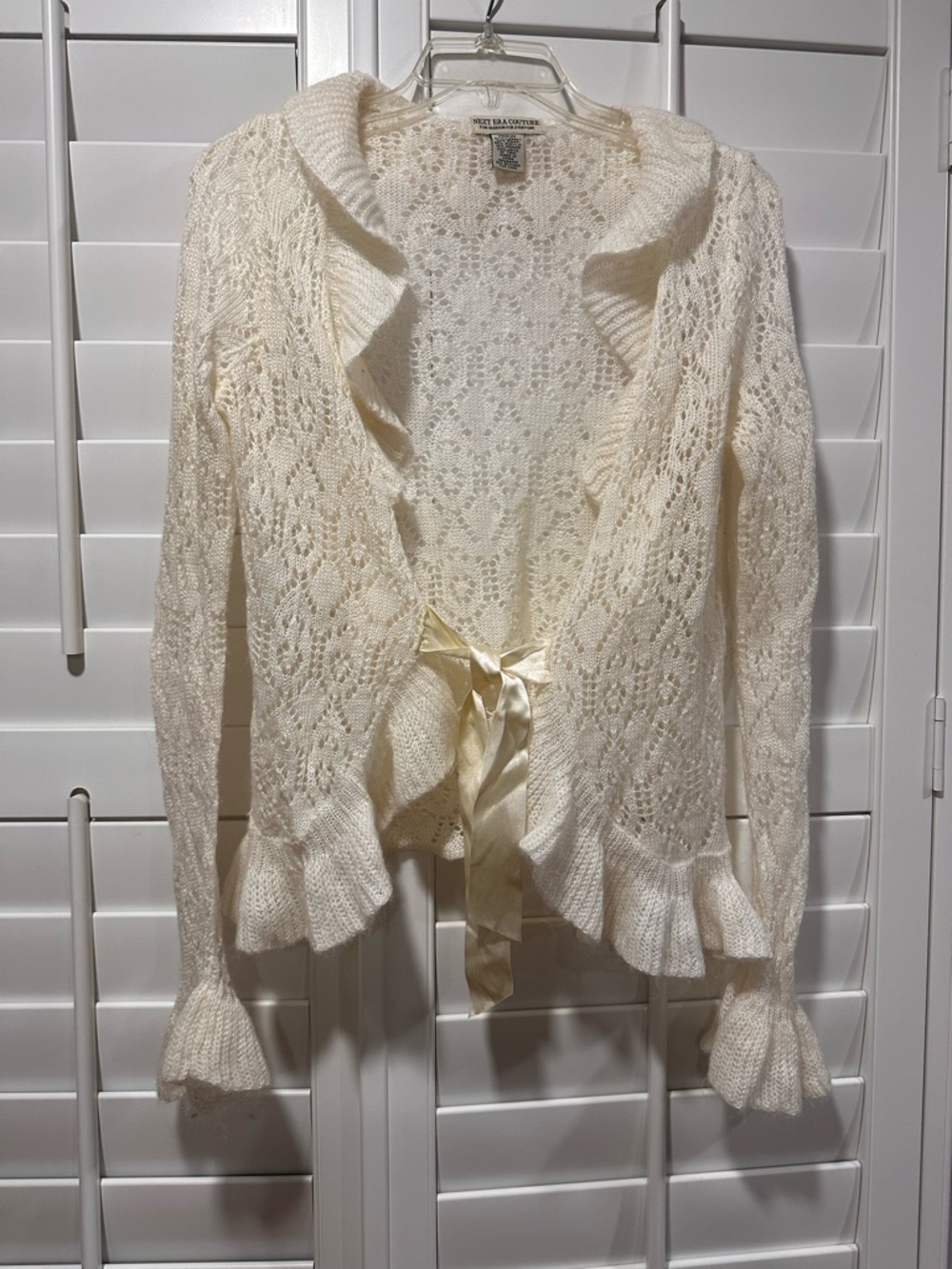 Next Era Couture Cream Lace Knit Cardigan Ruffle Bell Sleeve Tie Front Boho  Y2K